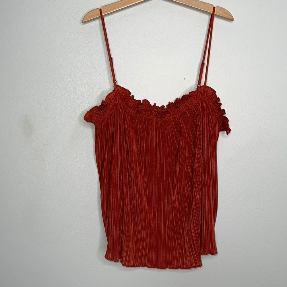 MADEWELL NWOT Pleated Burnt Orange Red Nicole Spaghetti strap Tank Sz XS Ruffle - Picture 4 of 5